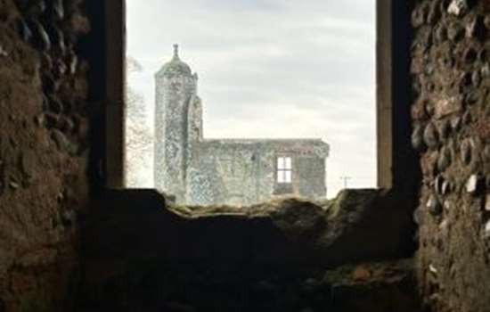 The outer gatehouse through a window