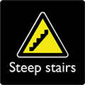 A symbol with the message 'steep stairs'